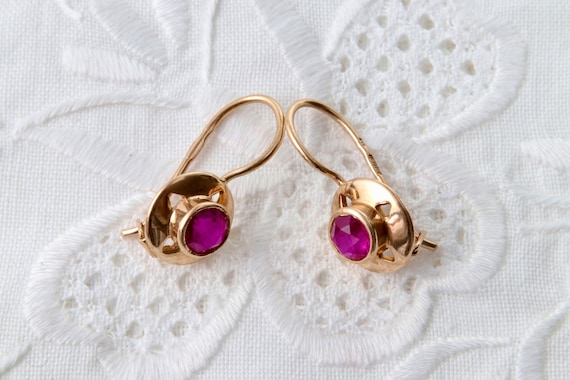 Soviet gold earrings with ruby, Red ruby earrings… - image 6