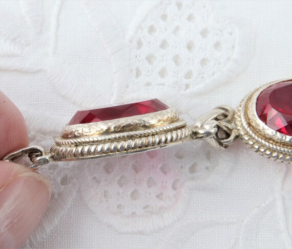 Sterling silver ruby bracelet, Large oval links b… - image 9