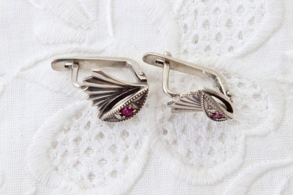 Vintage Soviet sterling silver red ruby earrings,… - image 10