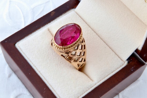 Gold ruby ring, Gold 583 14k, Red ruby ring, Vint… - image 2