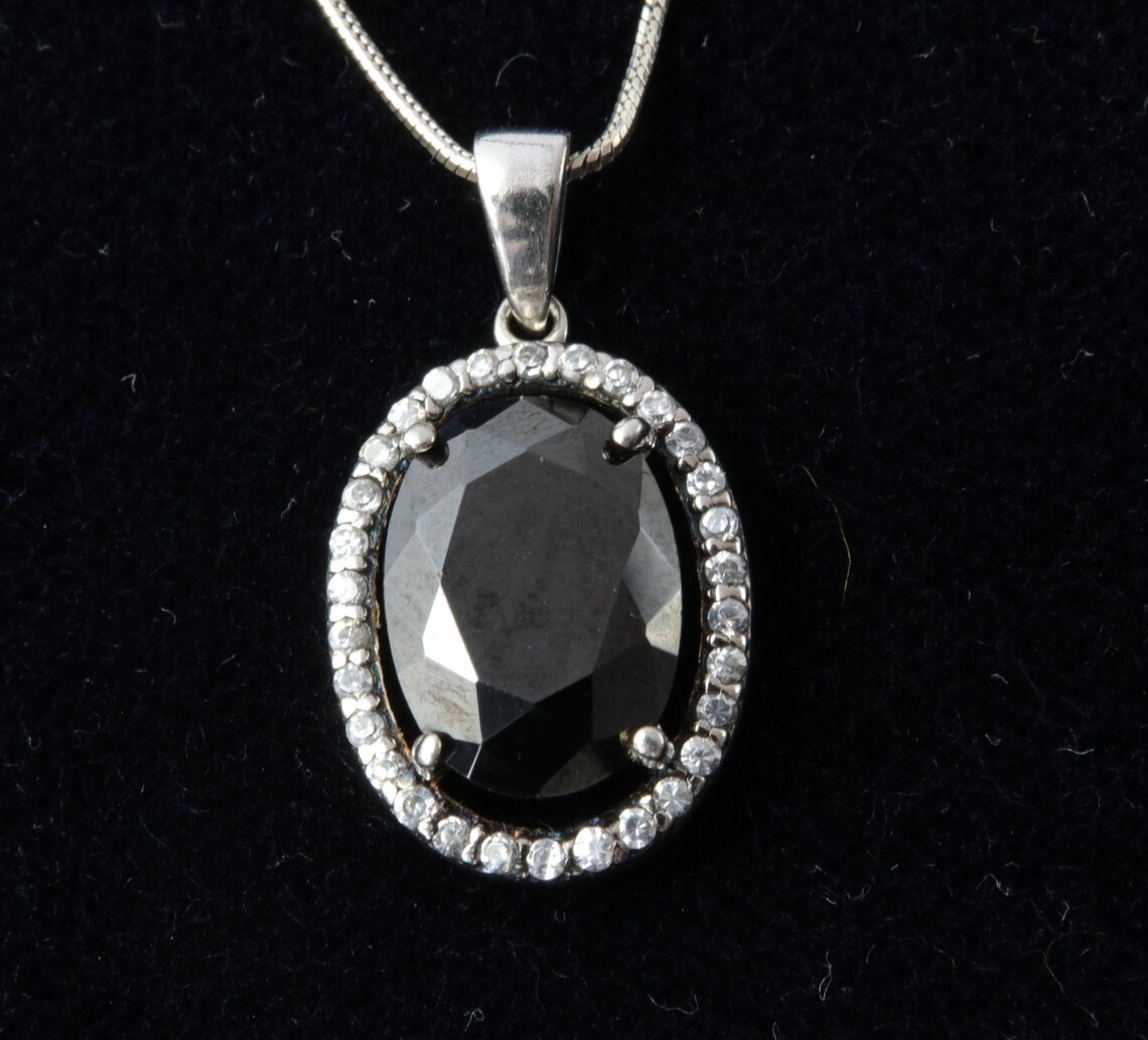 Black Cubic Zirconia Silver Necklace with Black Stone Chain Etsy