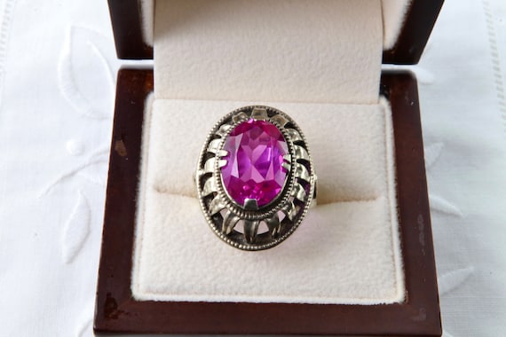 Vintage Soviet ruby ring, 875 silver ring with go… - image 2