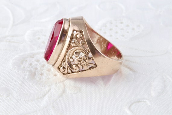 Gold ring with ruby, Vintage silver ring with gol… - image 6