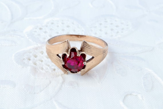 Red ruby ring, Soviet vintage ring, Gold ring wit… - image 5