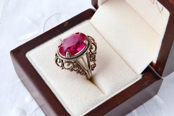 Vintage Soviet Ruby Ring 875 Silver with Gold Pla… - image 2