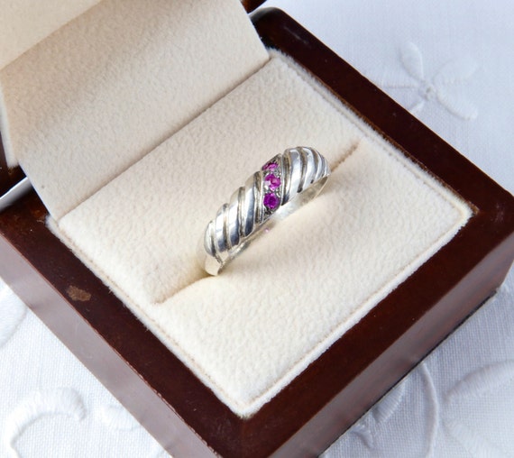 Sterling silver ruby ring, Thin solid stripe ring… - image 4