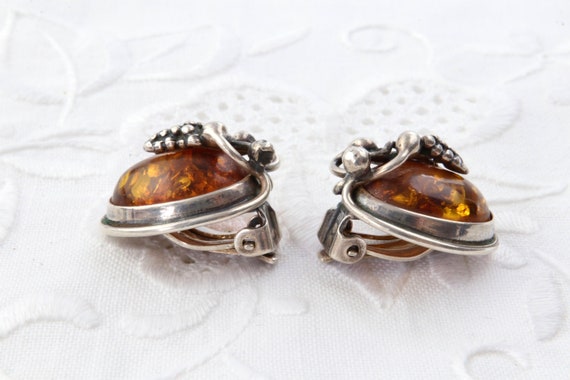 Silver earrings amber, Sterling earrings clip nat… - image 4