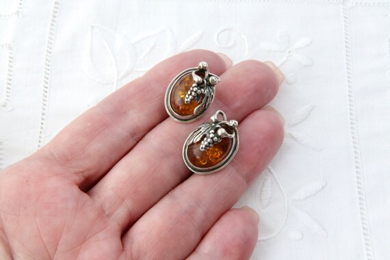 Silver earrings amber, Sterling earrings clip nat… - image 3