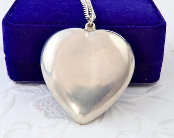 Sterling silver heart necklace, Chunky silver heart pendant
