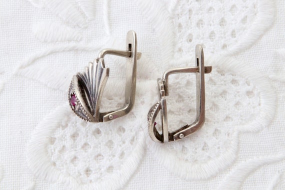 Vintage Soviet sterling silver red ruby earrings,… - image 4