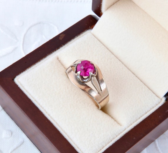 Ruby ring, Sterling silver ring with gold plating… - image 3