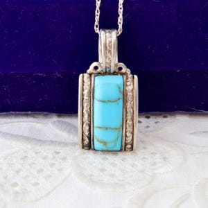 Collana vintage in argento sterling con turchese e pendente rettangolare geometrico firmato Otto
