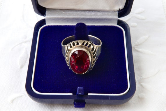 Ruby ring, Sterling silver ring with red ruby, 87… - image 1