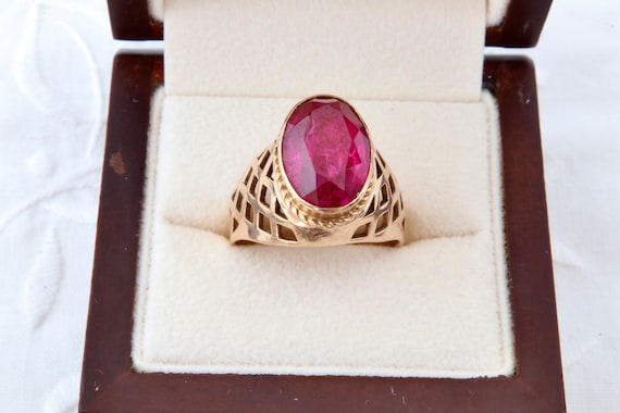 Gold ruby ring, Gold 583 14k, Red ruby ring, Vint… - image 1