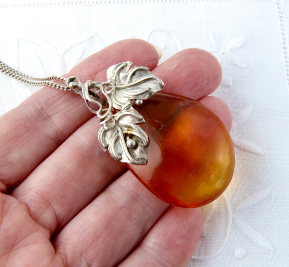 Sterling silver necklace with natural amber, Balt… - image 2