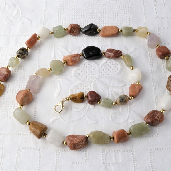 Collier en agate, collier de perles, agate multicolore, collier en pierre naturelle, collier en agate naturelle vintage, collier de style Boho