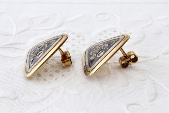 Vintage sterling silver niello earrings, Earrings… - image 5