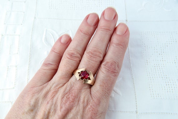 Red ruby ring, Soviet vintage ring, Gold ring wit… - image 9