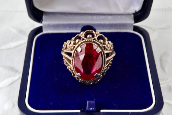 Vintage Soviet Ruby Ring 875 Silver with Gold Pla… - image 4