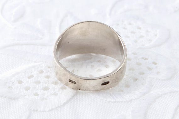 Solid stripe sterling silver ring, Black floral p… - image 8