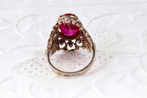 Vintage Soviet Ruby Ring 875 Silver with Gold Pla… - image 8