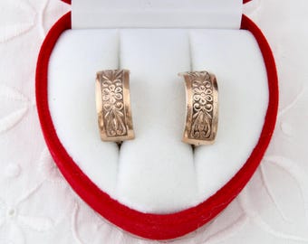 花飾りのイヤリング、金メッキの 875 スターリングシルバーのイヤリング、アークイヤリング、ヴィンテージソビエトシルバーイヤリング、ゴールドイヤリング