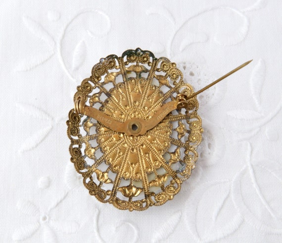 Vintage cameo brooch Western Germany, Gold tone b… - image 6