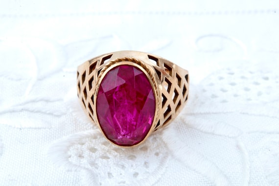 Gold ruby ring, Gold 583 14k, Red ruby ring, Vint… - image 5