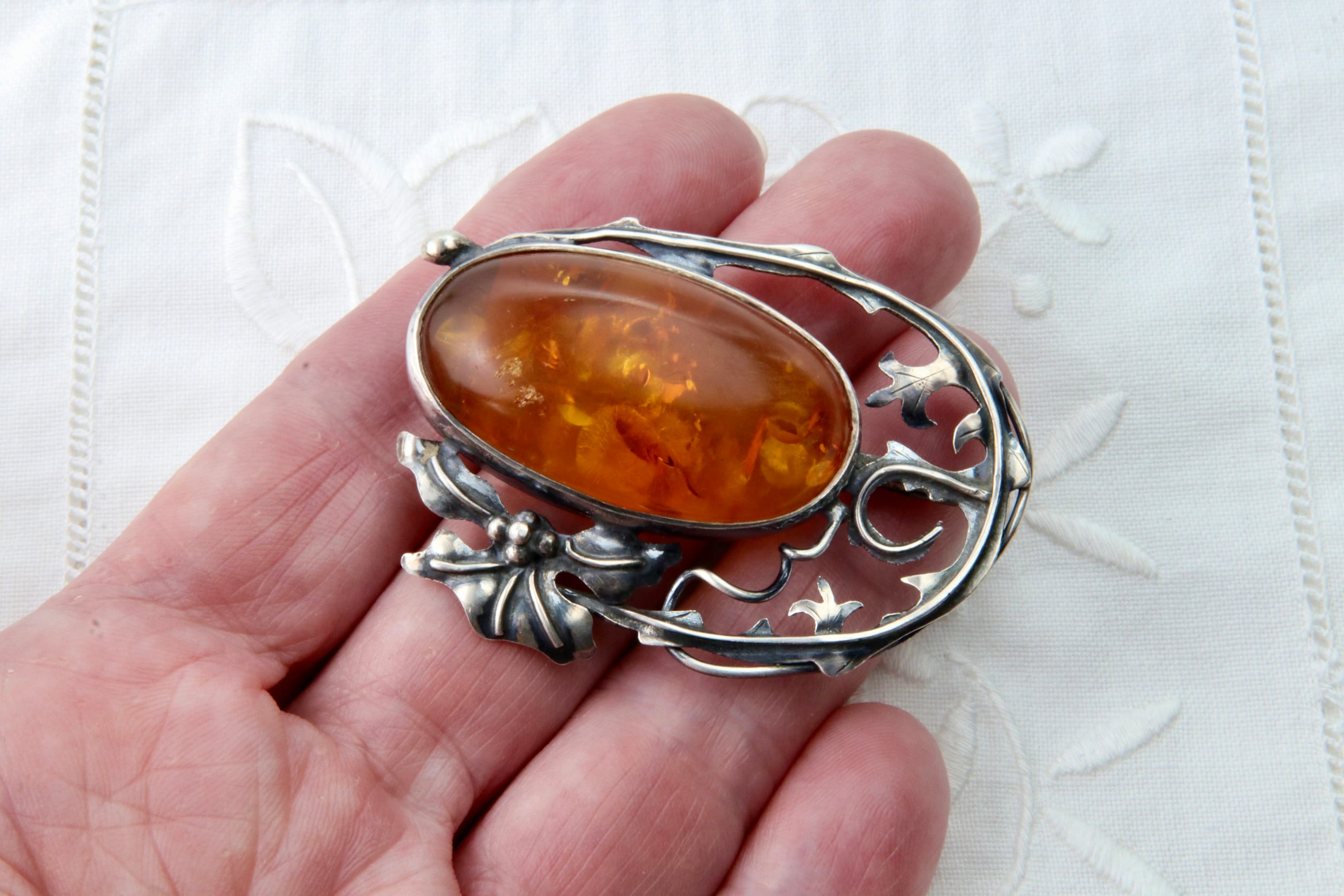 925 Ambra - Set In Ambra Lattiginosa, Spilla Vintage E - Foto 13