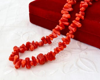 Collier Vintage En Corail Branche - Rouge - Bijou Ancien Occasion Très Bon État