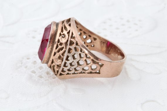 Silver ring red ruby, Vintage Soviet 875 silver r… - image 6