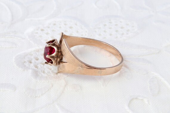 Red ruby ring, Soviet vintage ring, Gold ring wit… - image 6