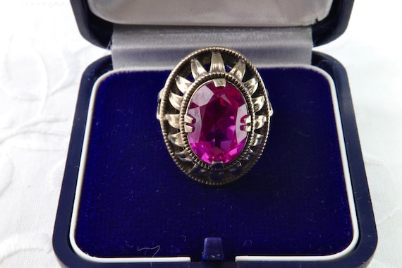Vintage Soviet ruby ring, 875 silver ring with go… - image 1