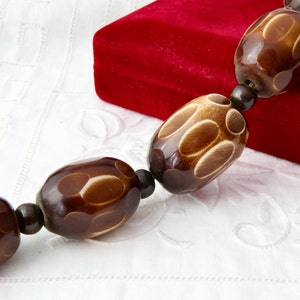 Vintage bakelite necklace, Large beads necklace, Brown necklace with large plastic beads, Chunky boho style necklace