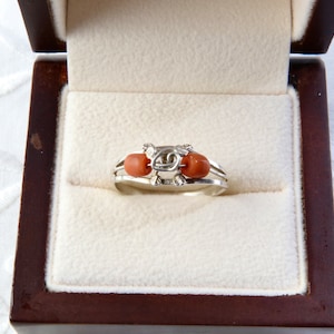 Coral ring, Sterling silver ring with natural coral, Boho style ring, Thin silver ring, Vintage coral ring for women