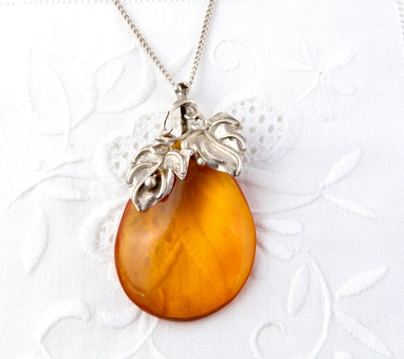 Sterling silver necklace with natural amber, Balt… - image 3