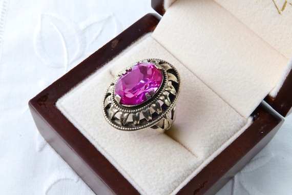 Vintage Soviet ruby ring, 875 silver ring with go… - image 3