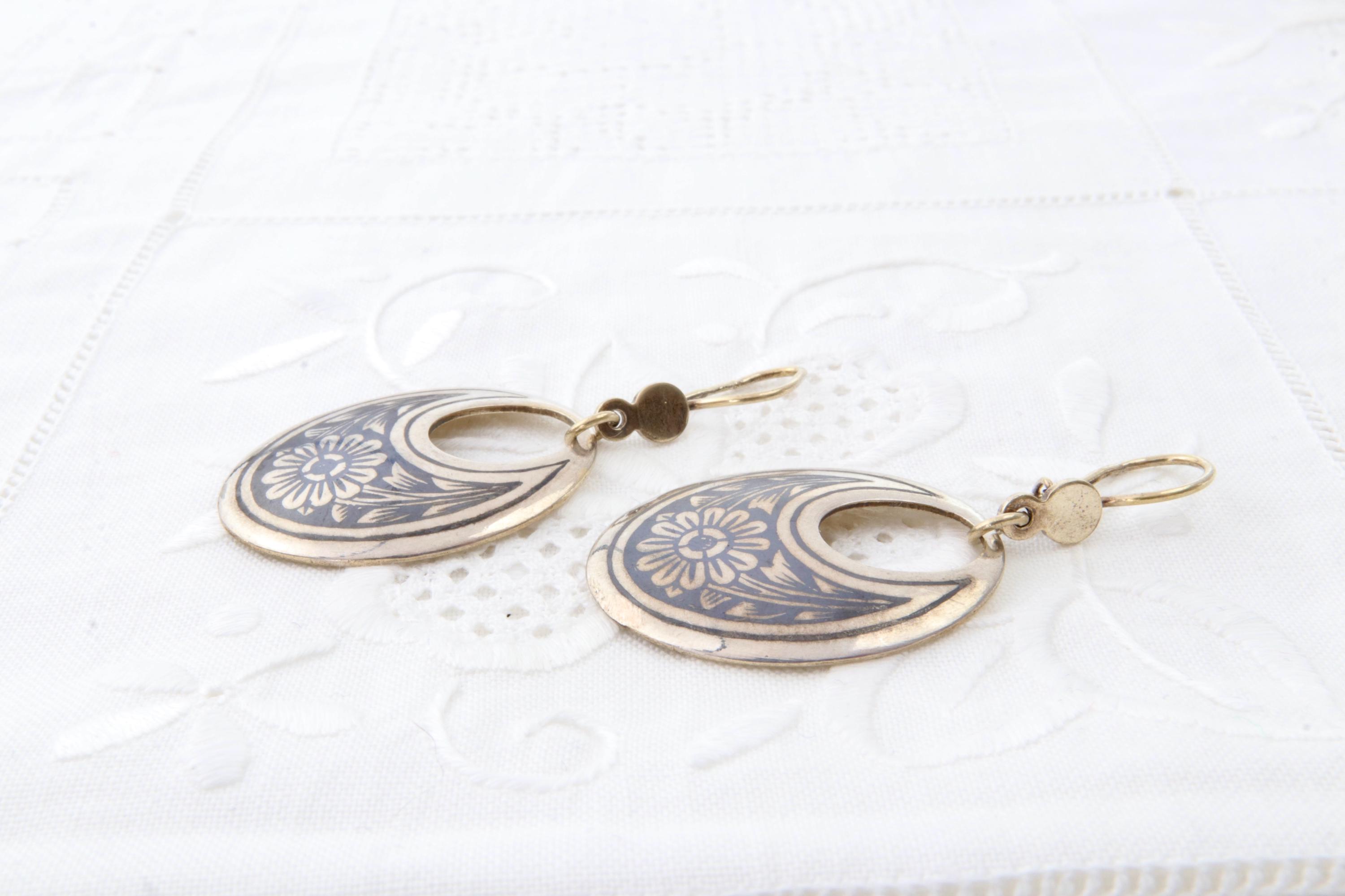 Boucles D'oreilles Vintage Plaqué Argent - Style URSS Soviétique - Bijou Rétro