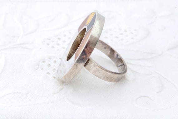 Large open circle sterling silver ring, Multi col… - image 6