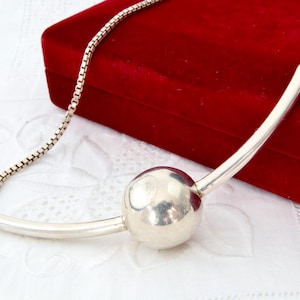 Sterling silver ball necklace, Silver ball on chain, Minimalist silver necklace