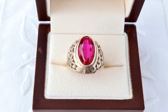 Gold ring with ruby, Vintage silver ring with gol… - image 1