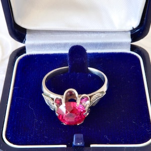 Anillo soviético antiguo de plata 875 con rubí rojo, diseño de hojas, talla 10.