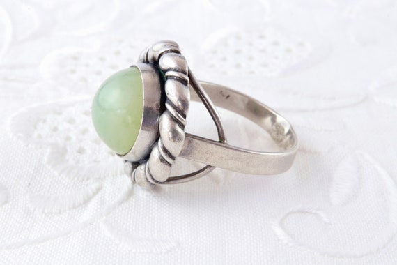 Sterling silver ring with jade, Soviet silver rin… - image 6