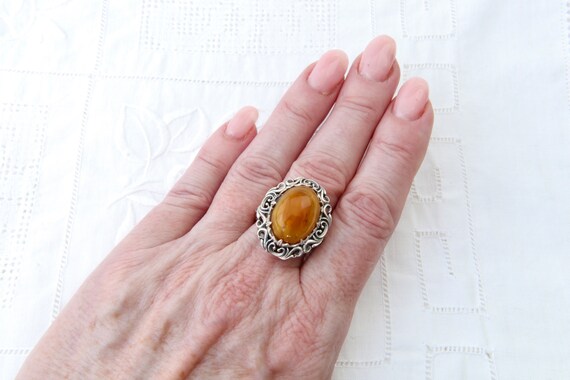Sterling silver ring with natural amber, Filigree… - image 9