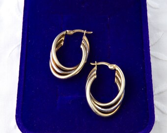 Oval hoop earrings, Gold hoop earrings, Sterling silver earrings with gold plated, Wide silver hoops, Thick hoops, Vintage silver earrings
