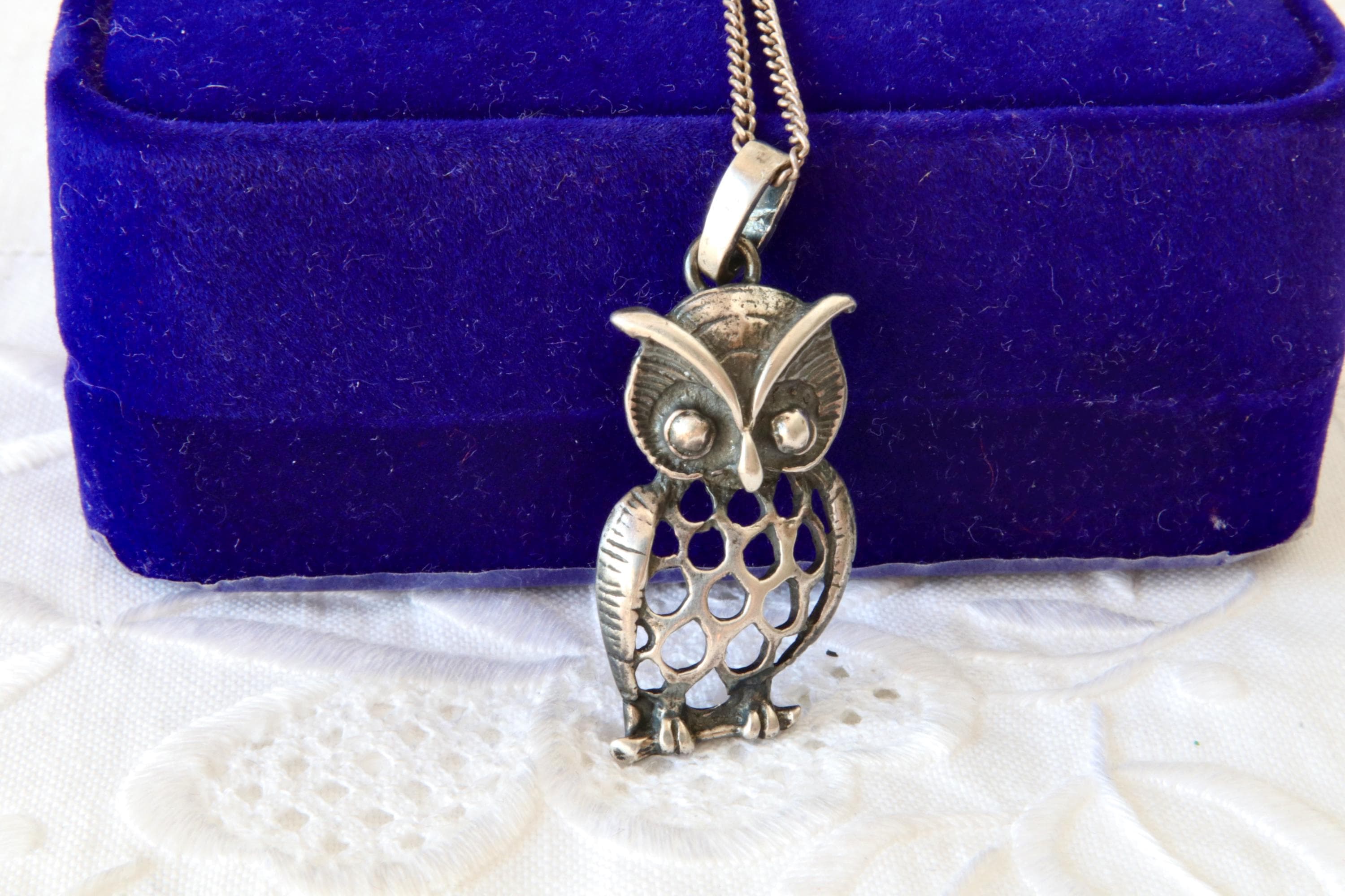 Vintage Sterling Silver Necklace Owl Pendant, Birds Silver Jewelry