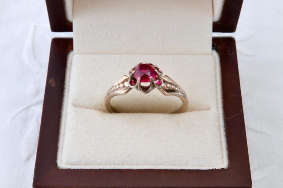 Sterling silver ruby ring, 875 silver with gold p… - image 1