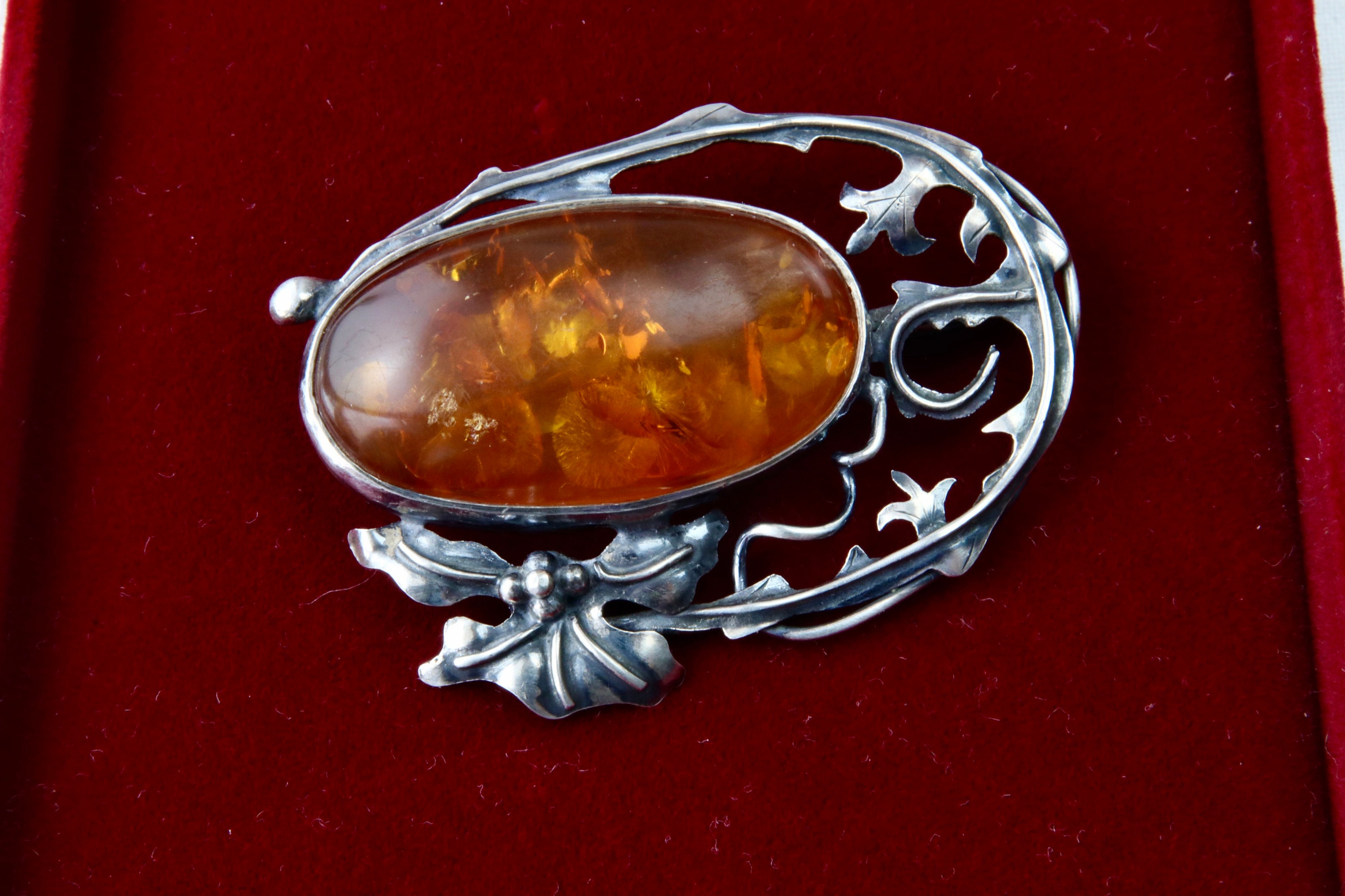 AMBEDORA Sterling Silver Frog Brooch With Multi-Color Baltic Amber - Large