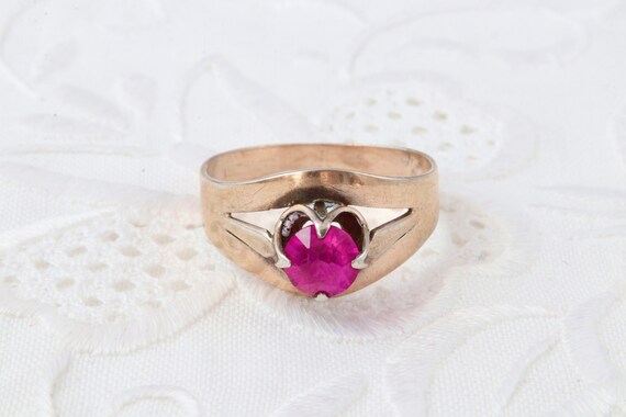Ruby ring, Sterling silver ring with gold plating… - image 5