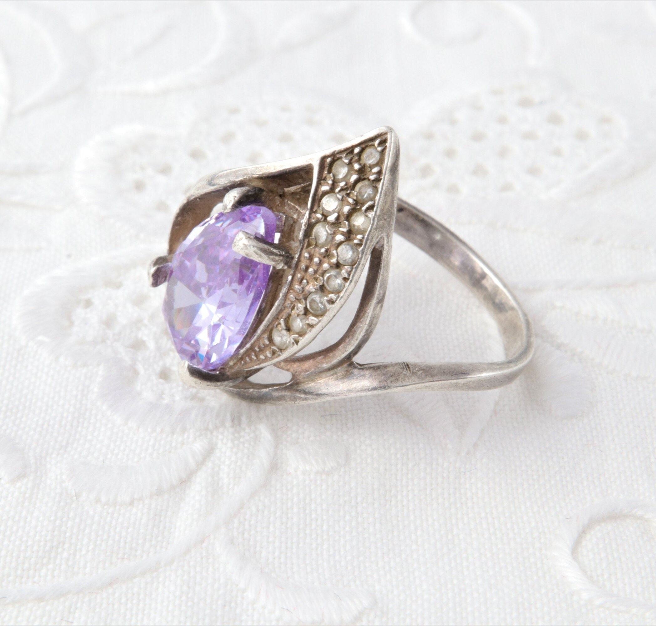 Purple ring cubic zirconia Sterling silver ring Purple Etsy
